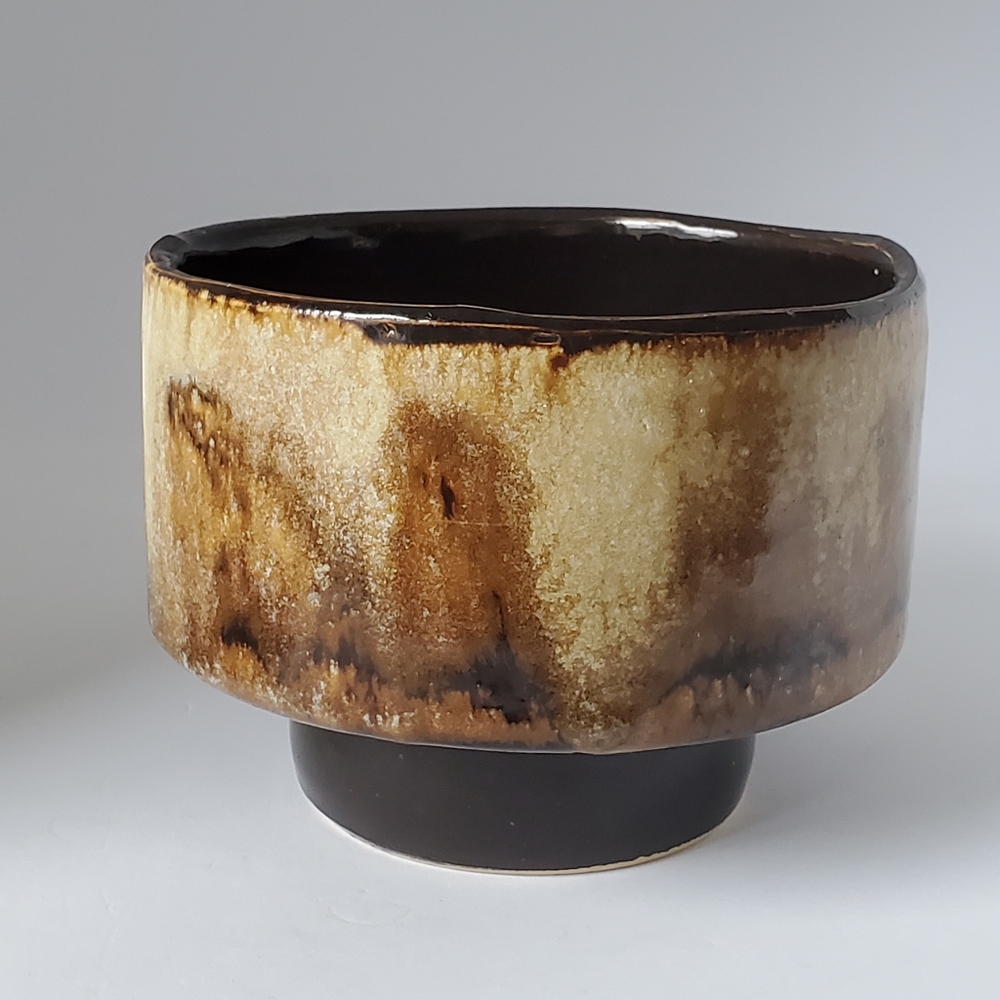 Pottery Plant Pot Unsigned Studio Pottery Piece Boho Brown and Cream - Picture 3 of 10